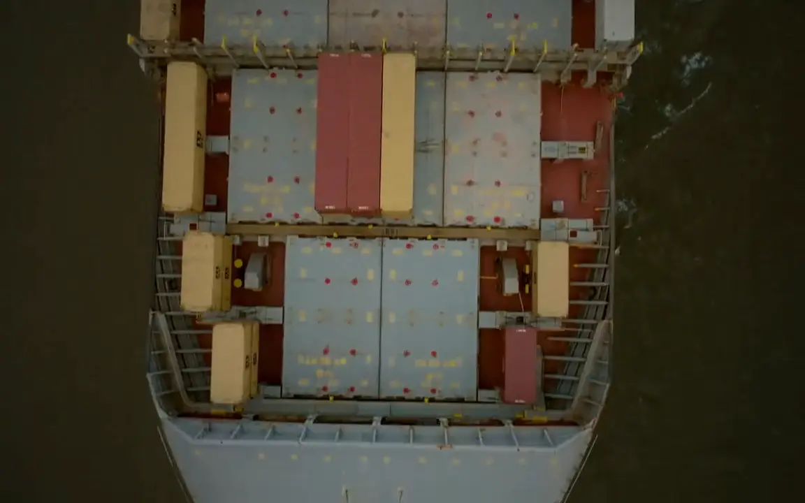The container moves by sea