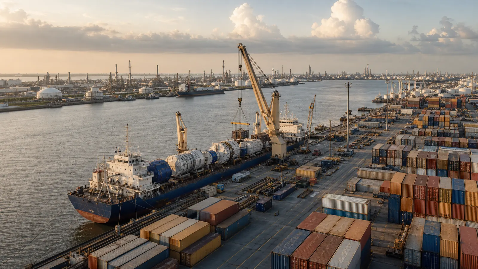 Project and container cargo at a Gulf-region industrial port